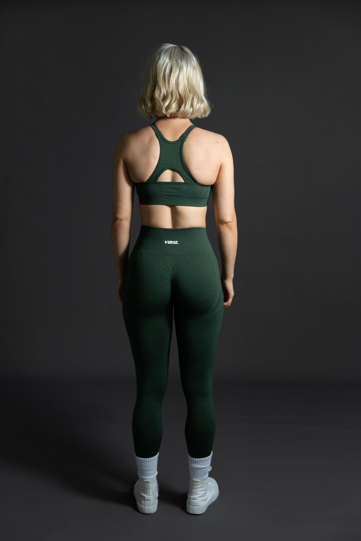 australia activewear set forest green scrunch bum leggings racer sports bra