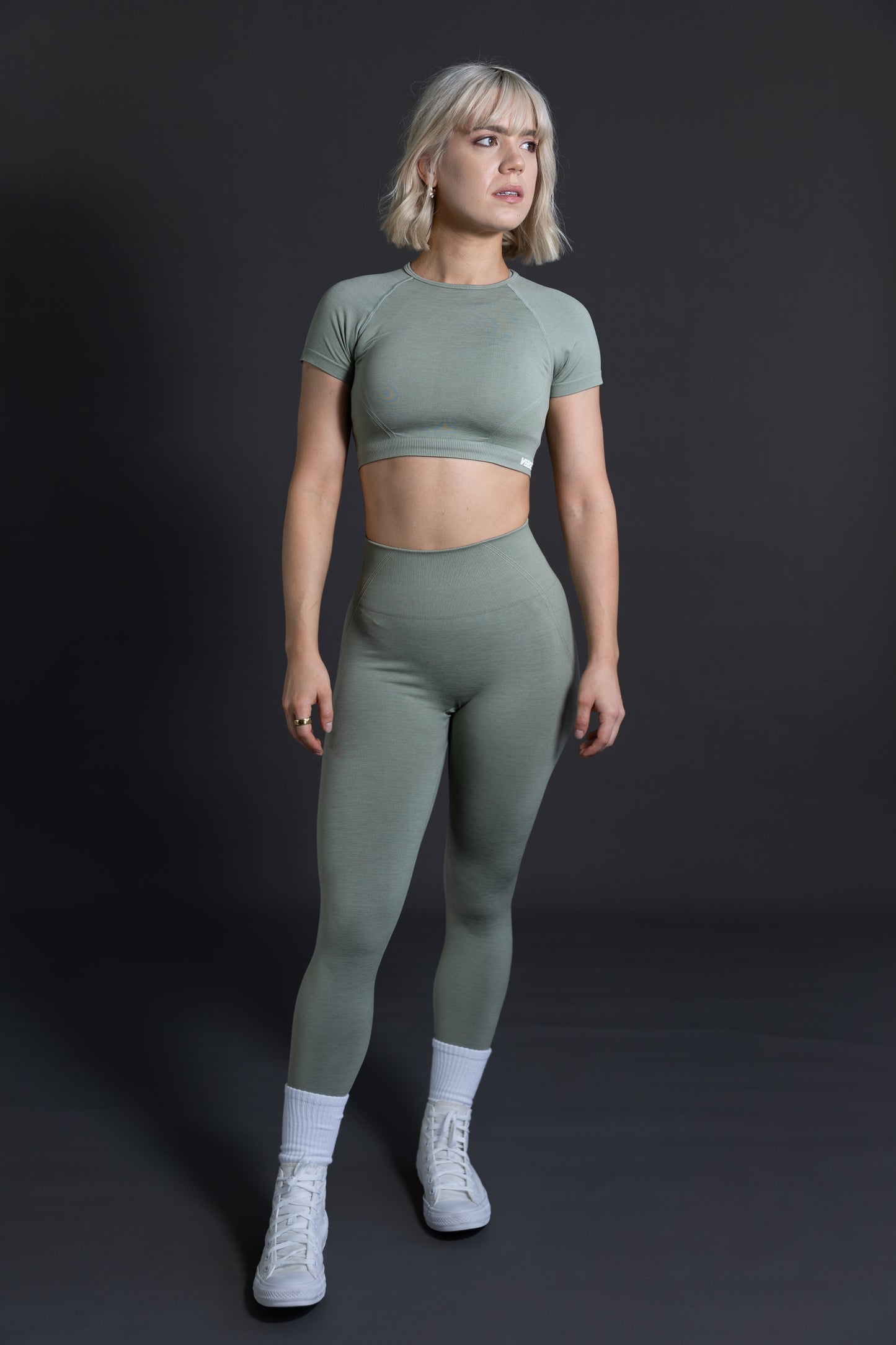 australia activewear set sage green scrunch bum leggings crop tee